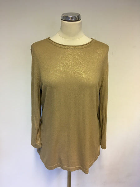 BETTY BARCLAY GOLD SHIMMER FINE KNIT TOP WITH SILK BACK SIZE M