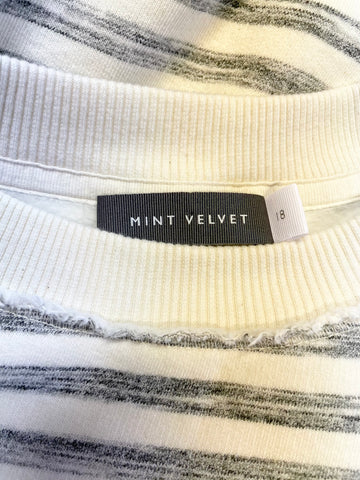 MINT VELVET GREY & WHITE STRIPE ‘BE YOU’ SWEATSHIRT SIZE 18