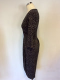 JAEGER BLACK & DARK GREY LEOPARD PRINT STRETCH JERSEY DRESS SIZE 8