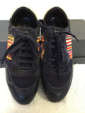 PAUL SMITH NAVY BLUE SUEDE & LEATHER MULTI COLOURED STRIPE TRAINERS SIZE 6/39
