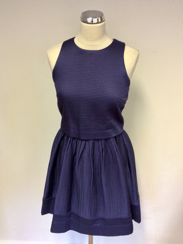 REISS INDA INK QUILTED FIT & FLARE DRESS SIZE 8