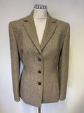 EUGEN KLEIN BEIGE & METALLIC THREAD TWEED BELTED FITTED JACKET SIZE 10