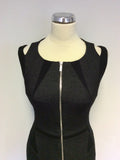 KAREN MILLEN BLACK & GREY PANEL ZIP FRONT DRESS SIZE 10