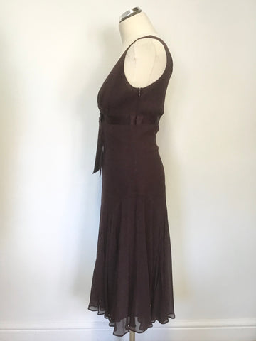 TED BAKER BURGUNDY SILK SLEEVELESS DIT & FLARE SPECIAL OCCASION DRESS SIZE 2 UK 10