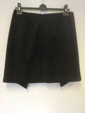 OLIVER BONAS BLACK FAUX SUEDE WRAP ACROSS FRONT MINI SKIRT SIZE 12