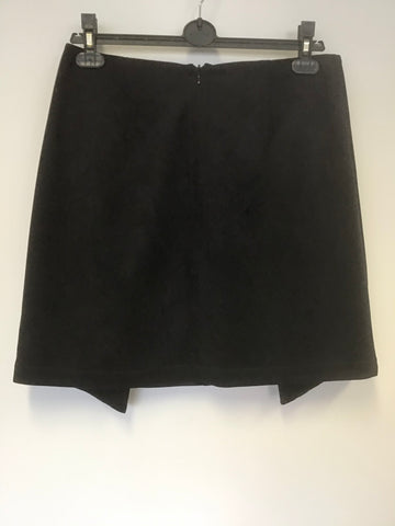 OLIVER BONAS BLACK FAUX SUEDE WRAP ACROSS FRONT MINI SKIRT SIZE 12