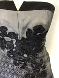 BRAND NEW KAREN MILLEN BLACK & WHITE APPLIQUÉ TRIM STRAPLESS / STRAPPY FIT & FLARE DRESS SIZE 12
