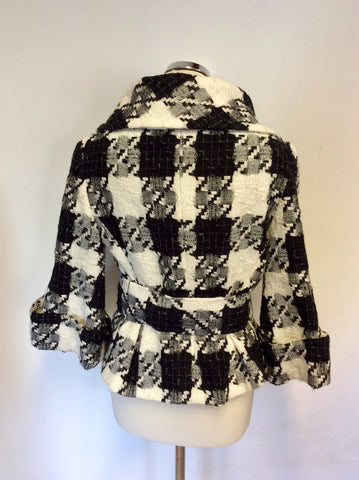 ZARA BLACK & WHITE CHECK BELTED JACKET SIZE L