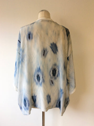MINT VELVET BLUE PATTERNED SILK 3/4 SLEEVE OVER TOP/ JACKET SIZE 14