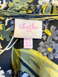 WHISTLES BLACK,GREEN & MUSTARD FLORAL PRINT SILK CAP SLEEVE TEA DRESS SIZE 16
