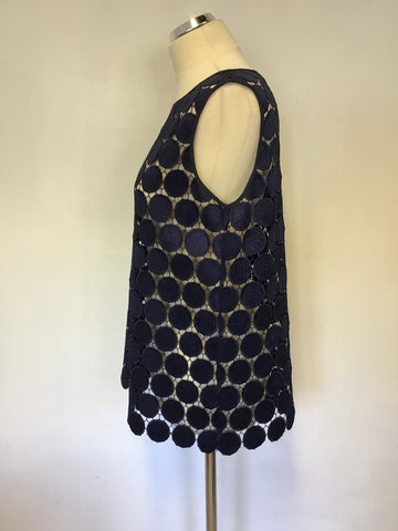 JAEGER NAVY BLUE CUT OUT CIRCLE DESIGN SLEEVELESS TOP SIZE 14