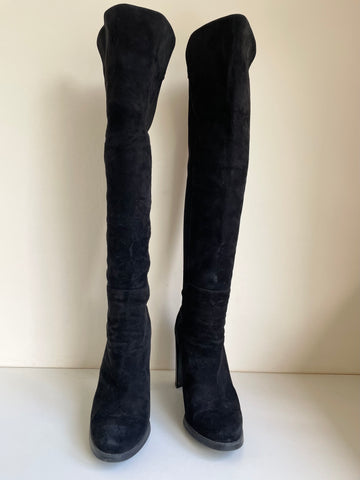 STUART WEITZMAN FOR RUSSELL & BROMLEY BLACK SUEDE 50/50 HIGH HEEL OVER KNEE BOOTS SIZE 7/40