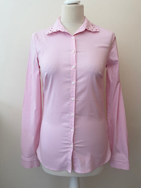 TOMMY HILFIGER PINK CUT OUT COLLAR LONG SLEEVED FITTED SHIRT SIZE 4 UK 8