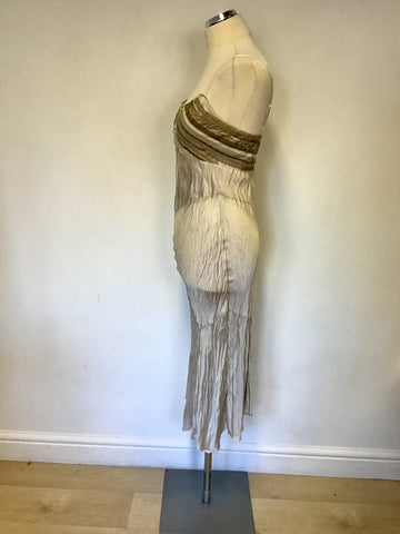 KAREN MILLEN BEIGE CRINKLE STYLE DRESS SIZE 10