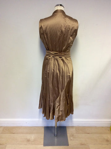 PHASE EIGHT ANTIQUE GOLD WRAP DRESS SIZE 16