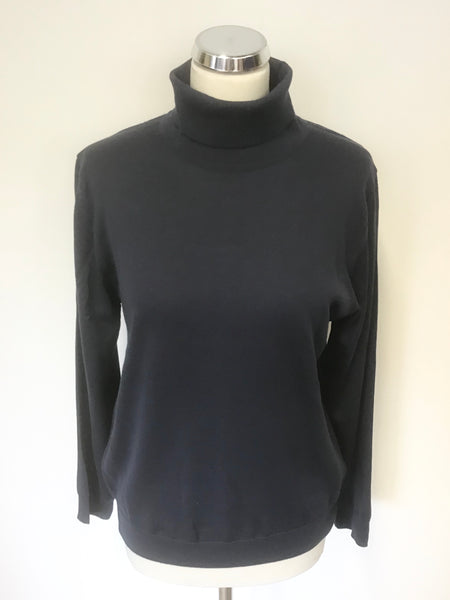 COTSWOLD COLLECTION DARK BLUE EXTRA FINE MERINO WOOL POLO NECK JUMPER SIZE L