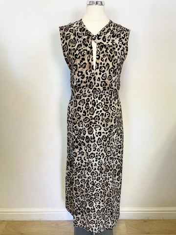RAEY LEOPARD PRINT SILK SLEEVELESS MIDI DRESS SIZE 8