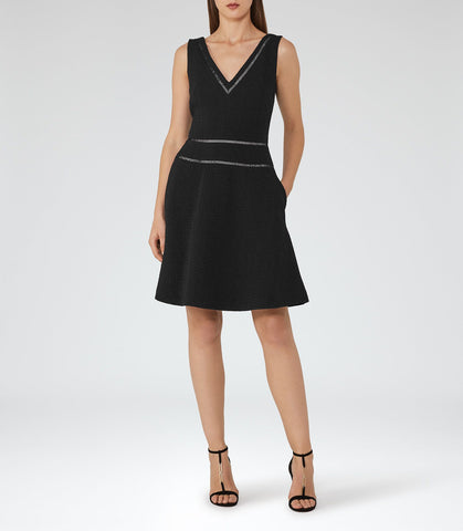 REISS NELLY BLACK FIT & FLARE DRESS SIZE 10