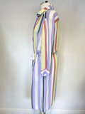 RIANI MULTI COLOURED PASTEL STRIPE 3/4 SLEEVE TIE WAIST SHIRT DRESS SIZE 14