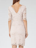 REISS DAHLIA NUDE SHORT SLEEVE  LACE SPECIAL OCCASION PENCIL DRESS  SIZE 14