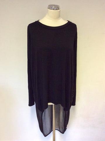 A POSTCARD FROM BRIGHTON BLACK JERSEY SEMI SHEER BACK LONG SLEEVE TOP SIZE 2 UK L/XL