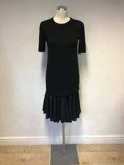 COS BLACK COTTON PLEATED FRILL HEM SHORT SLEEVE KNIT DRESS SIZE XS