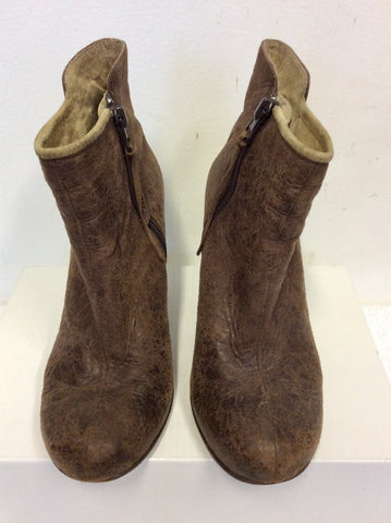 DIESEL BROWN LEATHER STILETTO HEEL ANKLE BOOTS SIZE 4/37