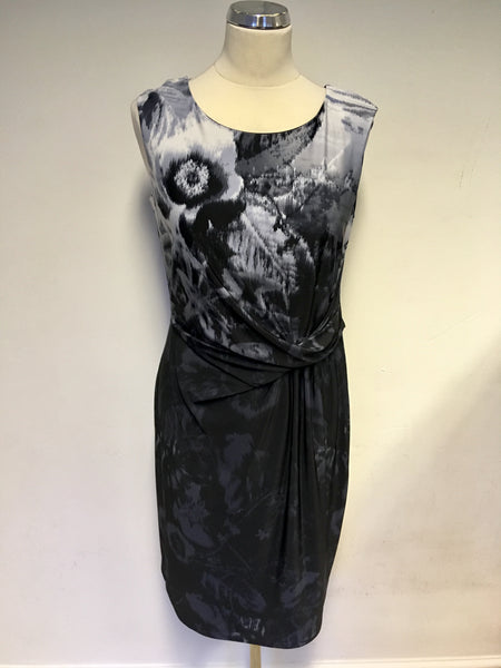 VERA MONT BLACK & GREY PRINT SLEEVELESS DRESS SIZE 14