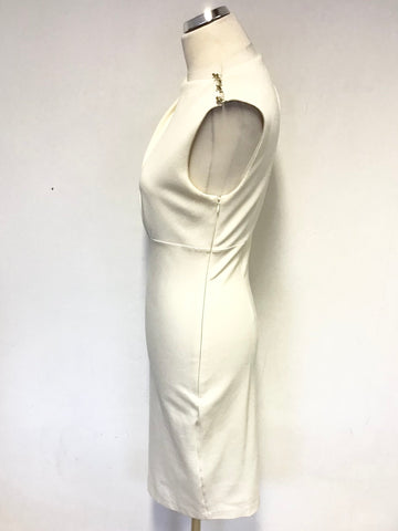 TED BAKER BIRDIE ECRU/ CREAM DRAPED SHOULDER SLEEVELESS PENCIL DRESS SIZE 3 UK 12