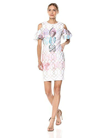TED BAKER KRIMBA SEA OF CLOUDS COLD SHOULDER DRESS & MATCHING SILK WRAP SIZE 4 UK 14