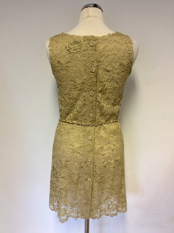 DOLCE & GABBANA CAMEL BEIGE LACE & SILK CHAIN BELT DRESS SIZE 38 UK 6/8