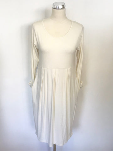 THE MASAI CLOTHING COMPANY IVORY STRETCH 3/4 SLEEVE JERSEY DRESS SIZE M