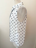 HOBBS WHITE & BLACK SPOT COLLARLESS SLEEVELESS TOP SIZE 12