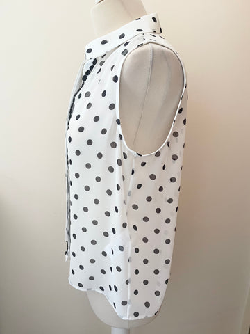 HOBBS WHITE & BLACK SPOT COLLARLESS SLEEVELESS TOP SIZE 12