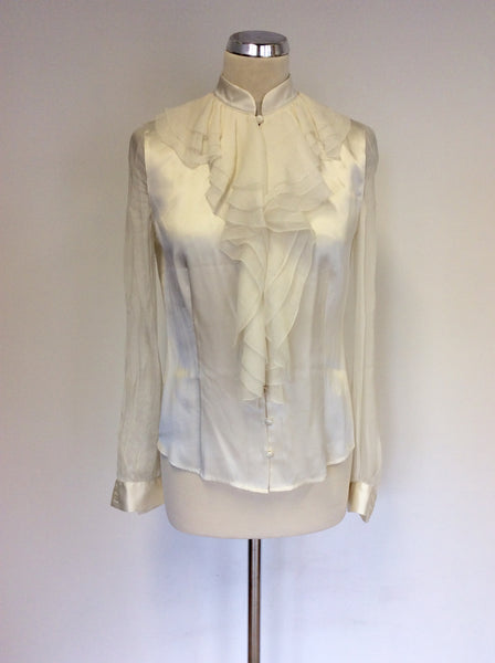 JAEGER IVORY SILK FRILL TRIM SILK BLOUSE SIZE 10