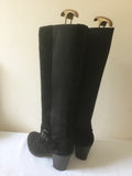 MARKS & SPENCER BLACK SUEDE BUCKLE TRIM ELASTICATED STRETCH KNEE LENGTH BOOTS SIZE 8/42