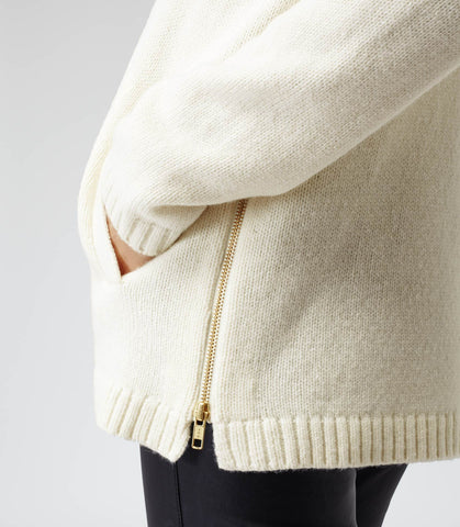 REISS MALIN IVORY WOOL BLEND ROLL NECK SIDE ZIP OVERSIZE JUMPER SIZE S