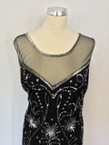 SIMPLY BE BLACK & SILVER BEADED & SEQUINNED NET OVELAY LONG EVENING DRESS SIZE 24