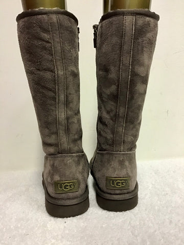 UGG BROWN SUEDE ALBER CALF LENGTH WOOL LINED BOOTS SIZE 5.5/38