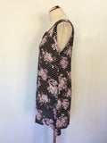 THE MASAI CLOTHING COMPANY BLACK & WHITE SPOT & PINK FLORAL PRINT TUNIC TOP SIZE S
