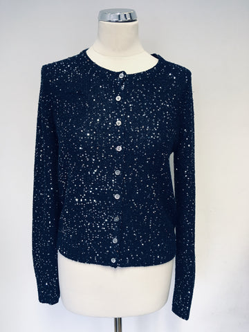 JIGSAW DARK BLUE & SILVER SEQUINNED CARDIGAN SIZE L