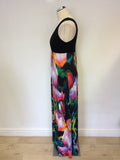 MONSOON BLACK & MULTI COLOURED PRINT MAXI DRESS SIZE 12