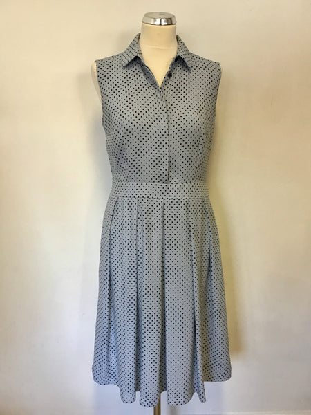 HOBBS LIGHT BLUE & NAVY SPOT SLEEVELESS DRESS SIZE 10