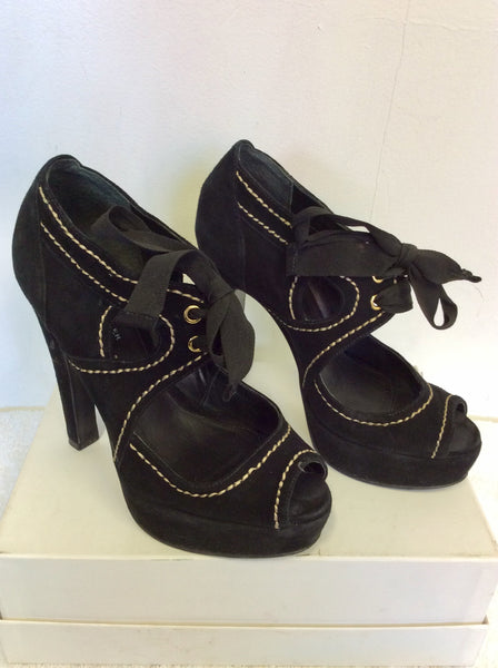 KURT GEIGER BLACK SUEDE PEEPTOE PLATFORM HEELS SIZE 6/39