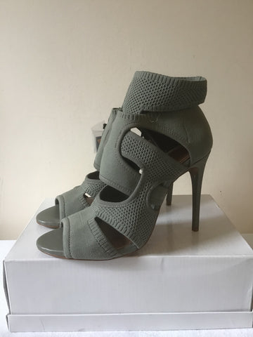 BRAND NEW ZARA KHAKI STRETCH TEXTILE PEEP TOE ANKLE STRAP HEELS  SIZE 6/39
