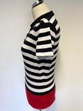 GANT BLACK & WHITE WITH RED TRIM SHORT SLEEVE COLLARED FINE KNIT TOP SIZE M