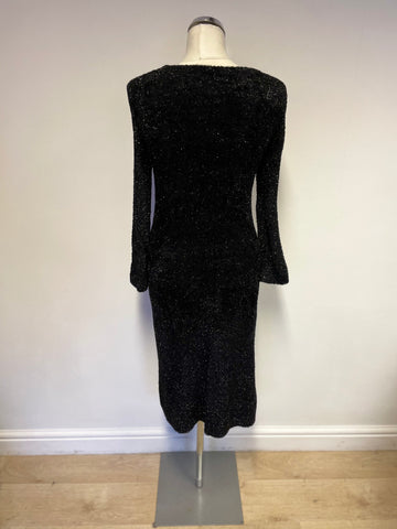 HOBBS BLACK SHIMMER KNIT 3/4 SLEEVE DRESS SIZE 10