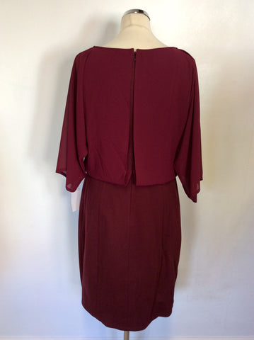BRAND NEW MANON BAPTISTE BURGUNDY SHEER OVERLAY TOP DRESS SIZE 16