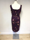 LAURA ASHLEY PURPLE FLORAL PRINT SLEEVELESS BELTED PENCIL DRESS SIZE 18