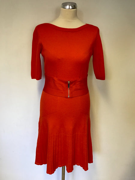 KAREN MILLEN RED WOOL BLEND SHORT SLEEVE KNIT DRESS SIZE 4 UK 12/14